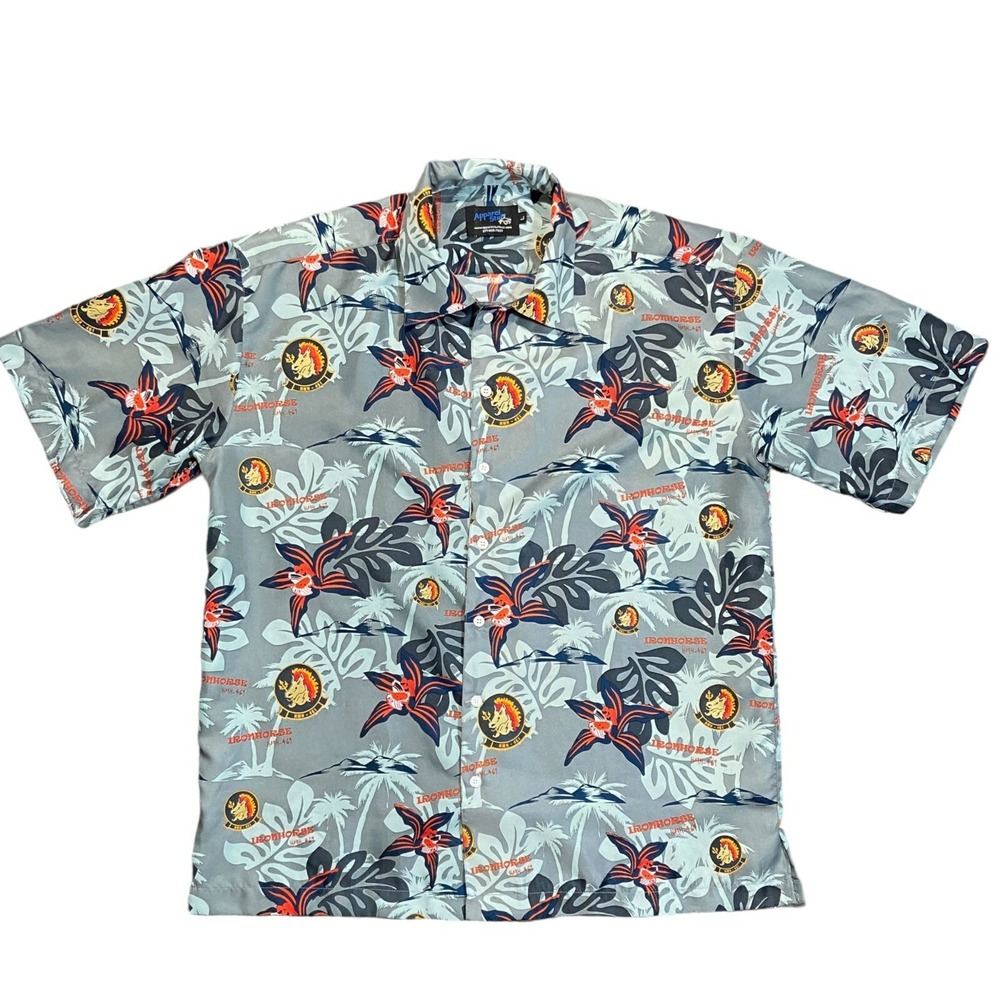 Ironhorse Motorcycles Button Down Shirt Mens L Gray Military Aloha